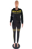 Orange Casual Patchwork Zipper Collar Long Sleeve Two Pieces