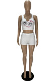 White Casual Print Patchwork Spaghetti Strap Sleeveless Two Pieces