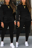 Grey Fashion Casual Solid Zipper Basic O Neck Long Sleeve Two Pieces