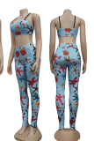 Orange Sexy Print Patchwork Spaghetti Strap Sleeveless Two Pieces