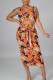 Orange Yellow Casual Print Bandage Patchwork U Neck Sleeveless Two Pieces
