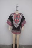 Black Fashion adult Sexy Bat sleeve Half Sleeves O neck Swagger Mini Patchwork Print