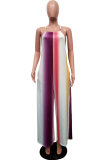 purple Fashion Sexy Print Striped Patchwork Sleeveless O Neck Jumpsuits