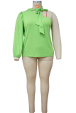 Green Sexy Solid Patchwork One Shoulder Plus Size Tops