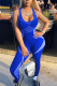 Blue Fashion street Patchwork Milk. Sleeveless Slip Jumpsuits