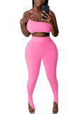 Pink Fashion adult Street Patchwork Solid Two Piece Suits Skinny Sleeveless Two Pieces