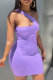 Purple Sexy Solid Patchwork One Shoulder Pencil Skirt Dresses