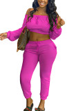 Yellow Fashion Active adult Ma'am One word collar Solid Two Piece Suits Stitching Plus Size