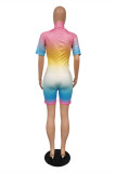 Multicolor Fashion Casual Print Basic Turtleneck Skinny Romper