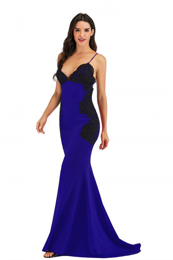 Colorful blue adult Fashion Sexy Spaghetti Strap Sleeveless Slip Mermaid Floor-Length Patchwork backless