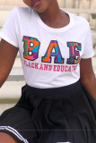 White Fashion Casual Letter Print Basic O Neck T-Shirts