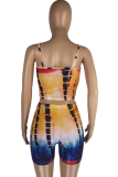 Yellow Casual Print Patchwork Spaghetti Strap Sleeveless Two Pieces
