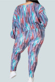 Multi-color Fashion Casual Print Patchwork Oblique Collar Long Sleeve Two Pieces