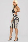 Red Fashion Off The Shoulder Sleeveless O neck Slim Dress Knee-Length Patchwork 
