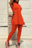 Grey Fashion Casual Solid Slit O Neck Sleeveless Two Pieces