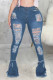 Dark Blue Sexy Denim Solid Ripped Plus Size 