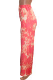 Yellow Pink Yellow Elastic Fly Sleeveless High Patchwork Print Boot Cut Pants Bottoms