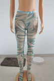 Green Sexy Print Patchwork See-through Sports