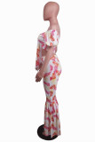 Red Fashion Sexy Print Backless Off the Shoulder Short Sleeve Two Pieces