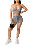 Grey Fashion adult Europe and America Patchwork Solid Bandage Two Piece Suits Straight Sleeveless Two Pieces