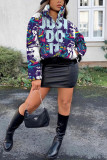 Multicolor Fashion Casual Print Basic Mandarin Collar Outerwear
