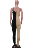 Yellow Red Fashion Sexy Letter Print Patchwork Backless Fold O Neck Skinny Jumpsuits