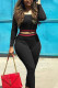 Black Work Daily Solid Patchwork Bateau Neck Long Sleeve Regular Sleeve Short Two Pieces