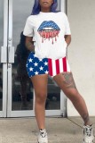 multicolor Fashion Casual Sportswear Print O Neck Plus Size Two Pieces