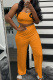 Orange Sexy Solid Patchwork Strapless Sleeveless Two Pieces