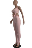 Red Fashion Casual bandage Solid Sleeveless O Neck Jumpsuits