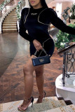 Black Fashion Sexy Solid Patchwork O Neck Long Sleeve Dresses