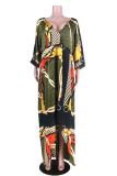 Gold Fashion adult Casual Sleeve 3/4 Length Sleeves V Neck Swagger Ankle-Length Print hollow ou