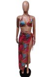 Orange Sexy Print Backless Swimwears Three-piece Set