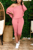 Pink Sexy Solid pencil Long Sleeve Two Pieces
