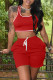 Red Casual Sportswear Solid Vests U Neck Sleeveless Two Pieces