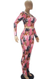 colour Fashion Casual Adult Print Patchwork Square Collar Long Sleeve Regular Sleeve Short Two Pieces