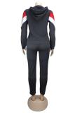 Red adult Fashion Active contrast color Patchwork Two Piece Suits Geometric pencil Long Sleeve
