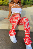 Red Fashion Sexy Print Hollowed Out Backless Strapless Sleeveless Two Pieces