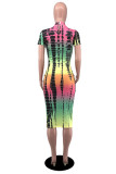 Purple Fashion Casual Print Basic Half A Turtleneck Short Sleeve Dress