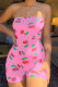 Pink Fashion Sexy Print Backless Strapless Skinny Romper