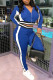 Blue Casual Sportswear Patchwork Basic Zipper Collar Long Sleeve Two Pieces