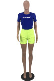 Blue O Neck Short Sleeve Slim fit Solid Letter