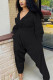 Black Casual Solid Patchwork V Neck Long Sleeve Regular Sleeve Short Two Pieces