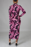 Red Fashion Casual Print Basic Half A Turtleneck Pencil Dresses