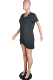 Grey Fashion adult Ma'am Street Red Black Grey Pink Turquoise Yellow Cap Sleeve Short Sleeves V Neck Asymmetrical skirt Solid Draped asymmetrical Dresses