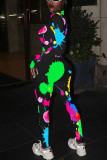 Colour Sexy Print Patchwork O Neck Long Sleeve Two Pieces
