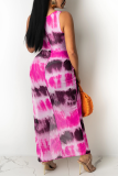 Rose Red Sexy Print Hollowed Out O Neck Irregular Dress Dresses