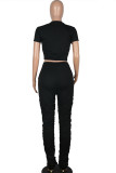 Black Fashion Sexy adult Ma'am Letter Two Piece Suits pencil Short Sleeve Two Pieces