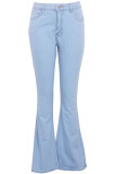 Light Blue Denim Button Fly Zipper Fly High washing Patchwork Zippered Boot Cut Pants 
