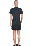 Grey Fashion adult Ma'am Street Red Black Grey Pink Turquoise Yellow Cap Sleeve Short Sleeves V Neck Asymmetrical skirt Solid Draped asymmetrical Dresses